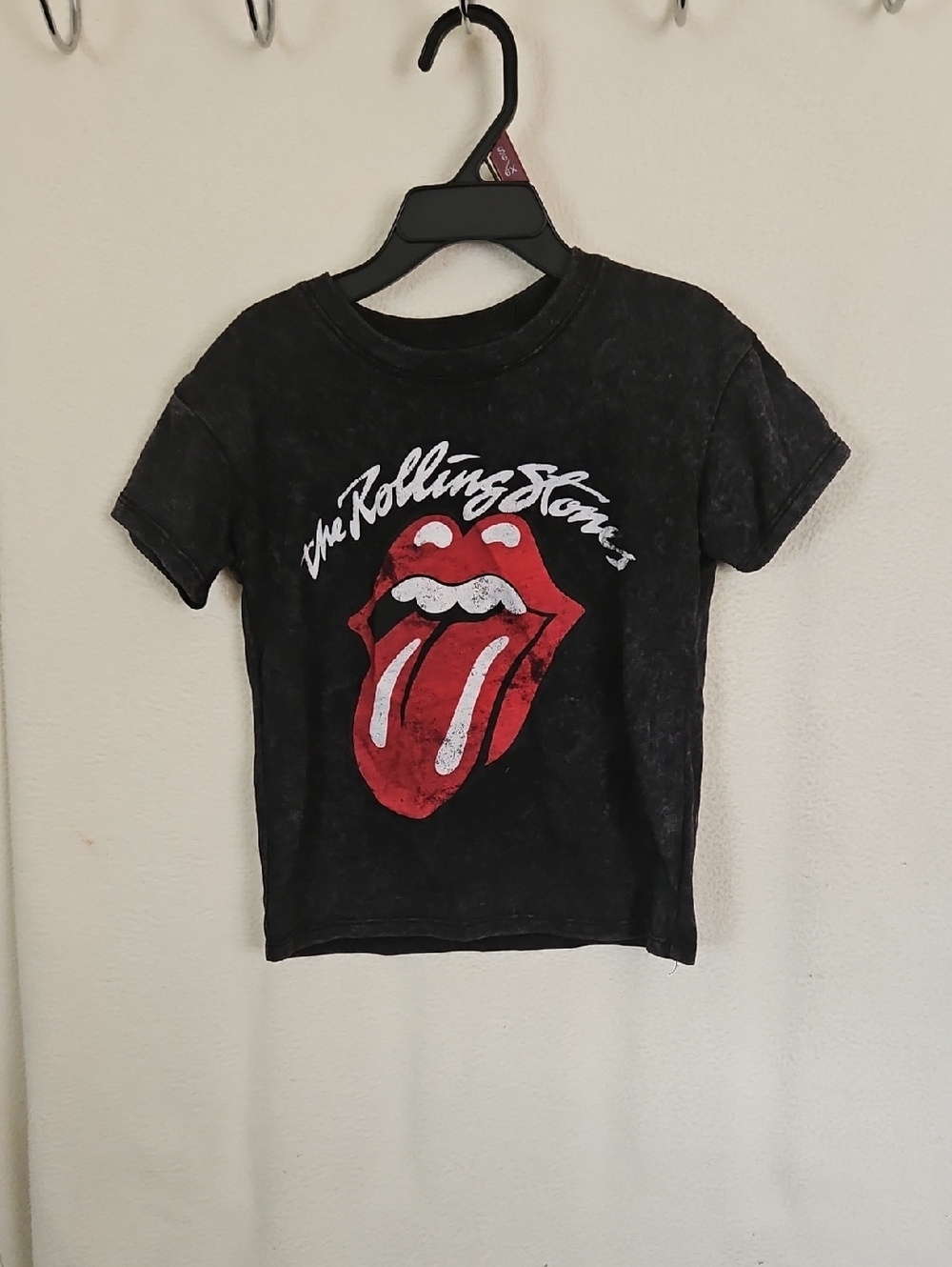 the Rolling Stones Black Kids Short Sleeve Tee with Red Tongue Graphic